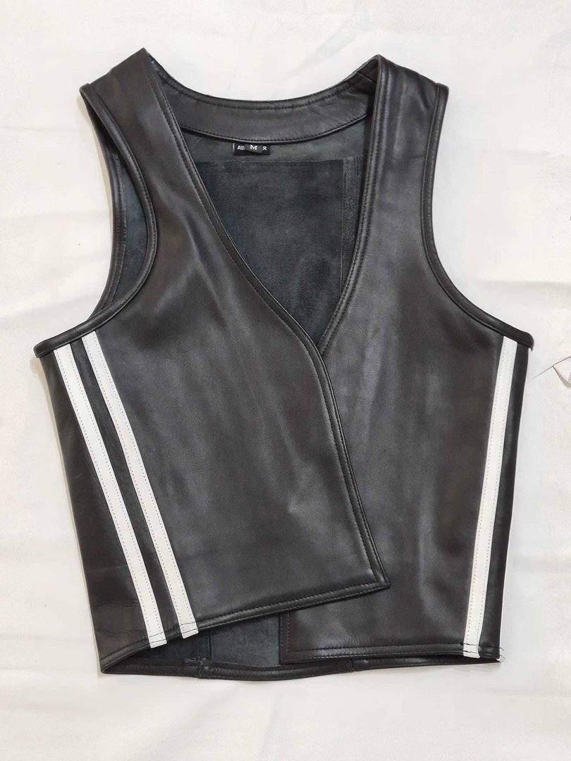Leather vest with stripes