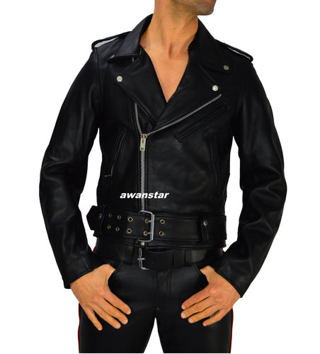 Color Black Biker Leather Jacket  Motorrad Lederjacke Brando,Chopper,Motorrad Leder Jacke