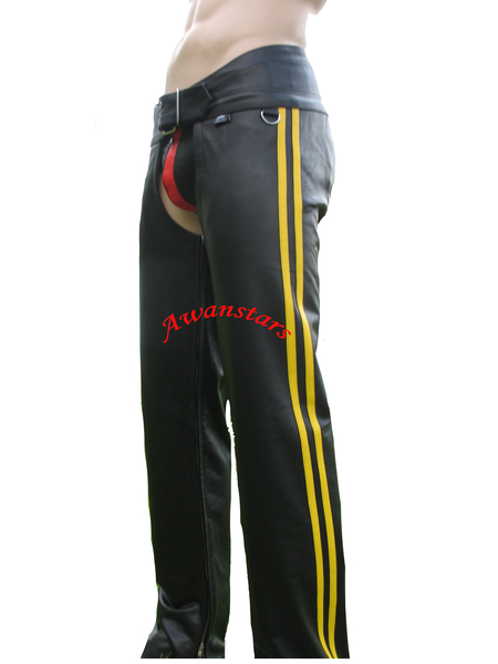 Leather Chaps with 2 Yellow Stripes