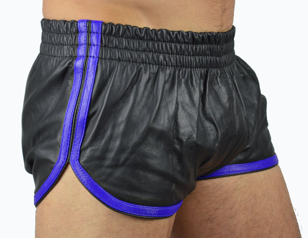 Leder Sport Shorts  mit 2 blauen  Streifen