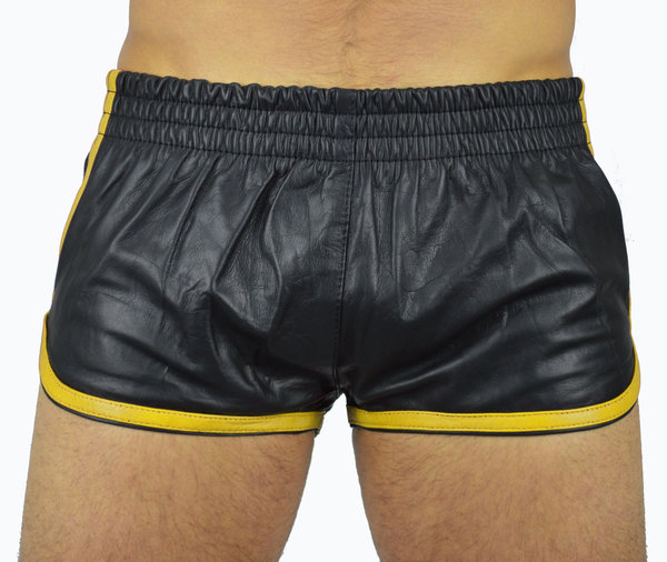 Leather Sport Shorts with two yellow Stripes