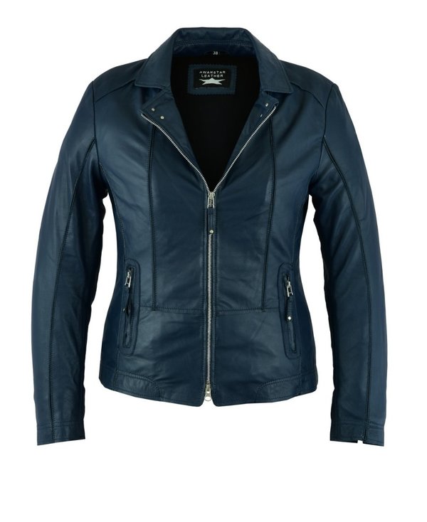 Made of soft Sheep Women leather jacket Blue