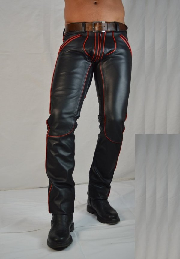 AW-1122 Leather trousers with red Piping