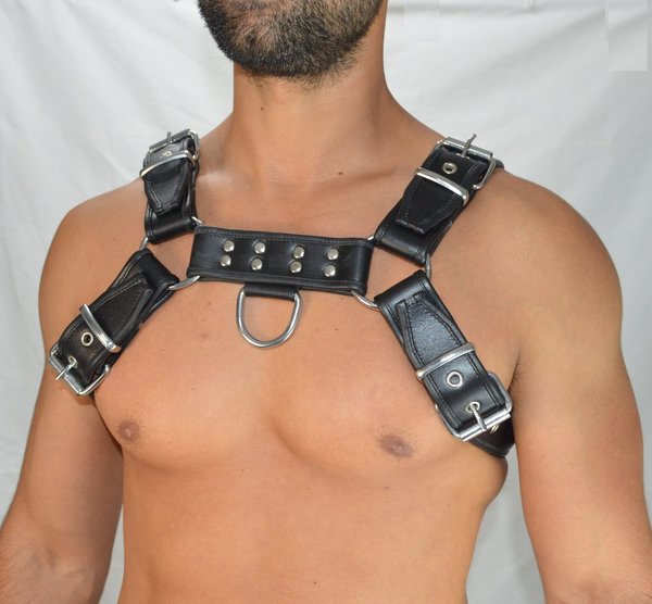 leather Chest Harness made of thick Leather with black trim