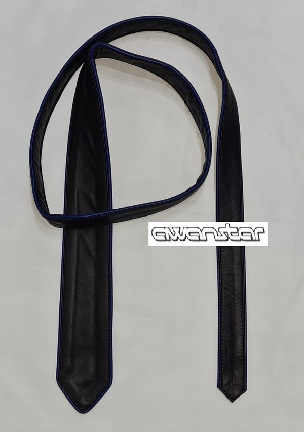 leather Tie with Blue Piping, soft leather best quality