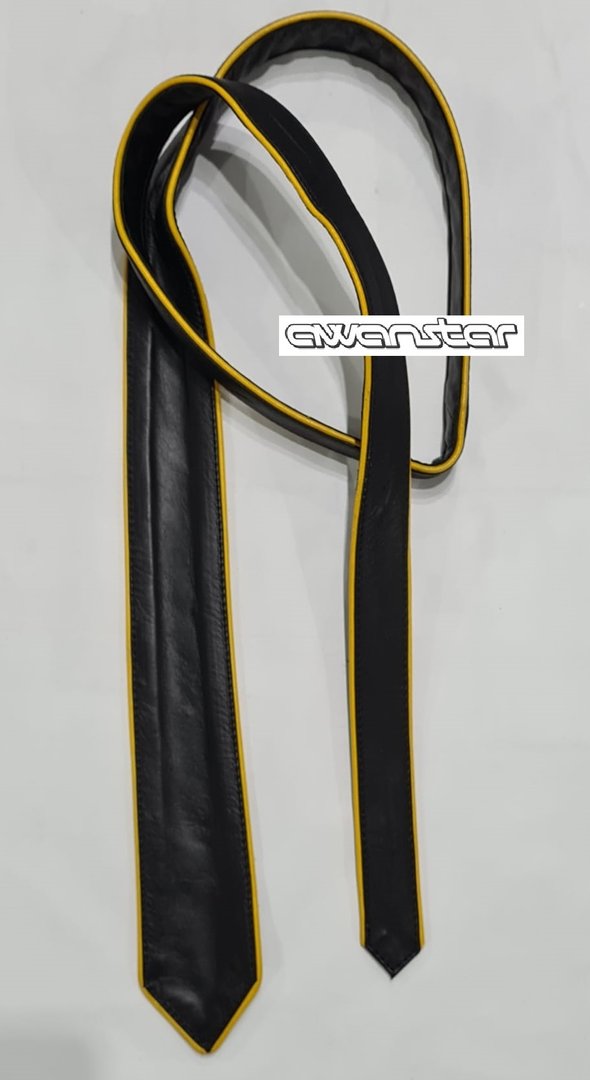leather Tie with Yellow Piping, soft leather best quality