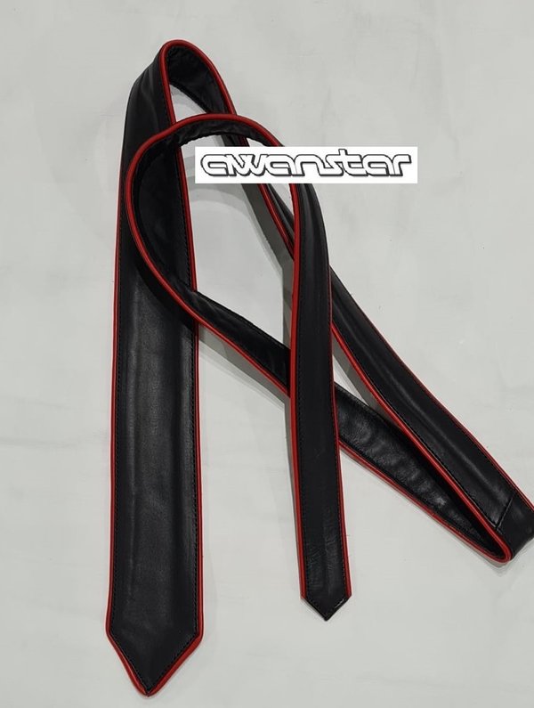 leather Tie with Red Piping, soft leather best quality