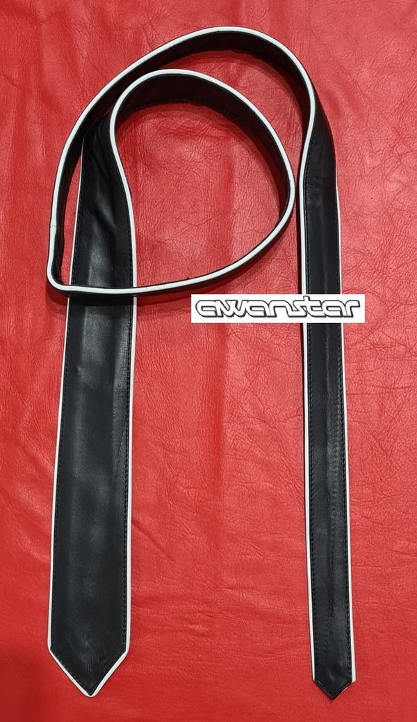 leather Tie with White Piping, soft leather best quality