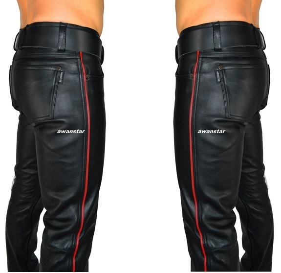 Leather Trousers with Red Piping