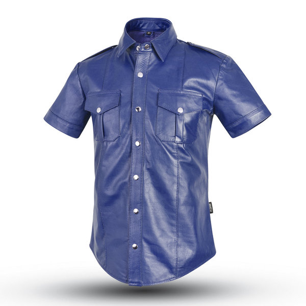 AW-6651 Blau Slim Fit Lederhemd